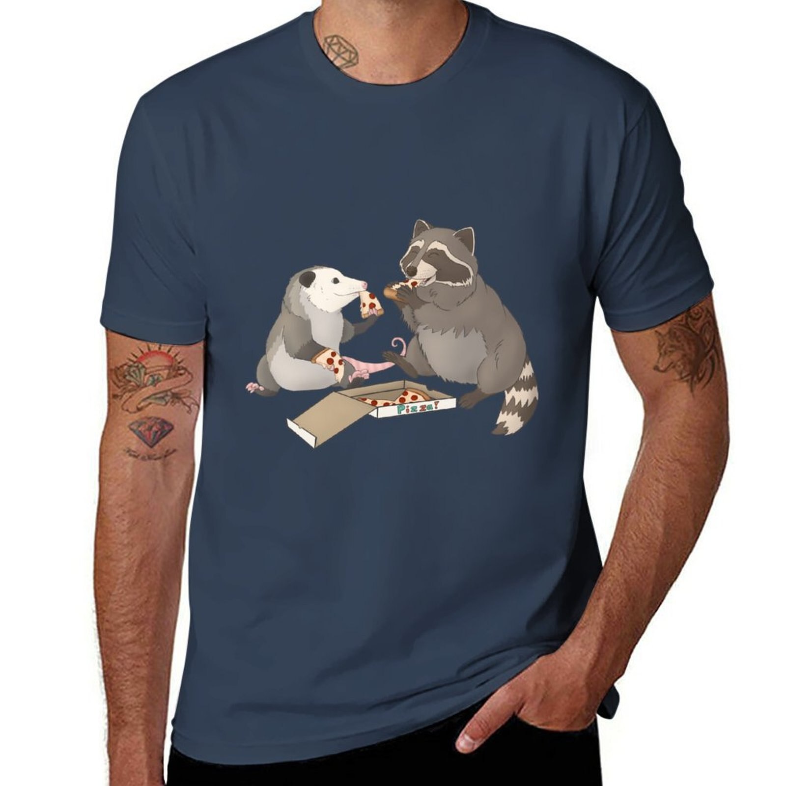 포섬 너구리 먹는 피자 티셔츠, 소년용 커스텀 티셔츠, 나만의 플레인 블랙 티셔츠 디자인, 신제품